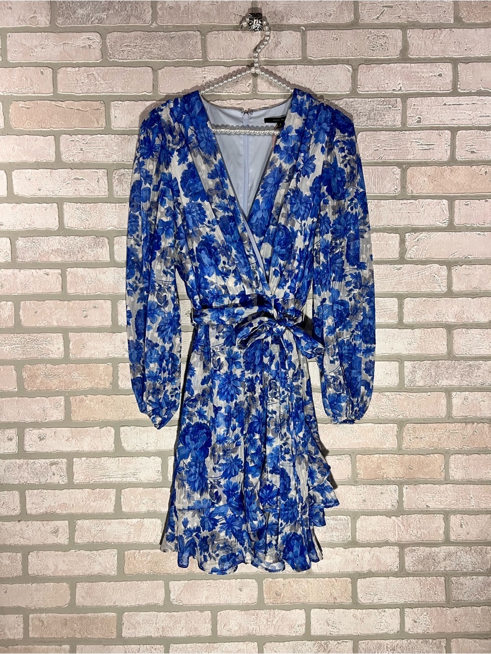 Alex MarieNWOT Simone Cobalt Blue Floral Tiered Long Sleeve Dress Size 6 - Picture 2 of 10